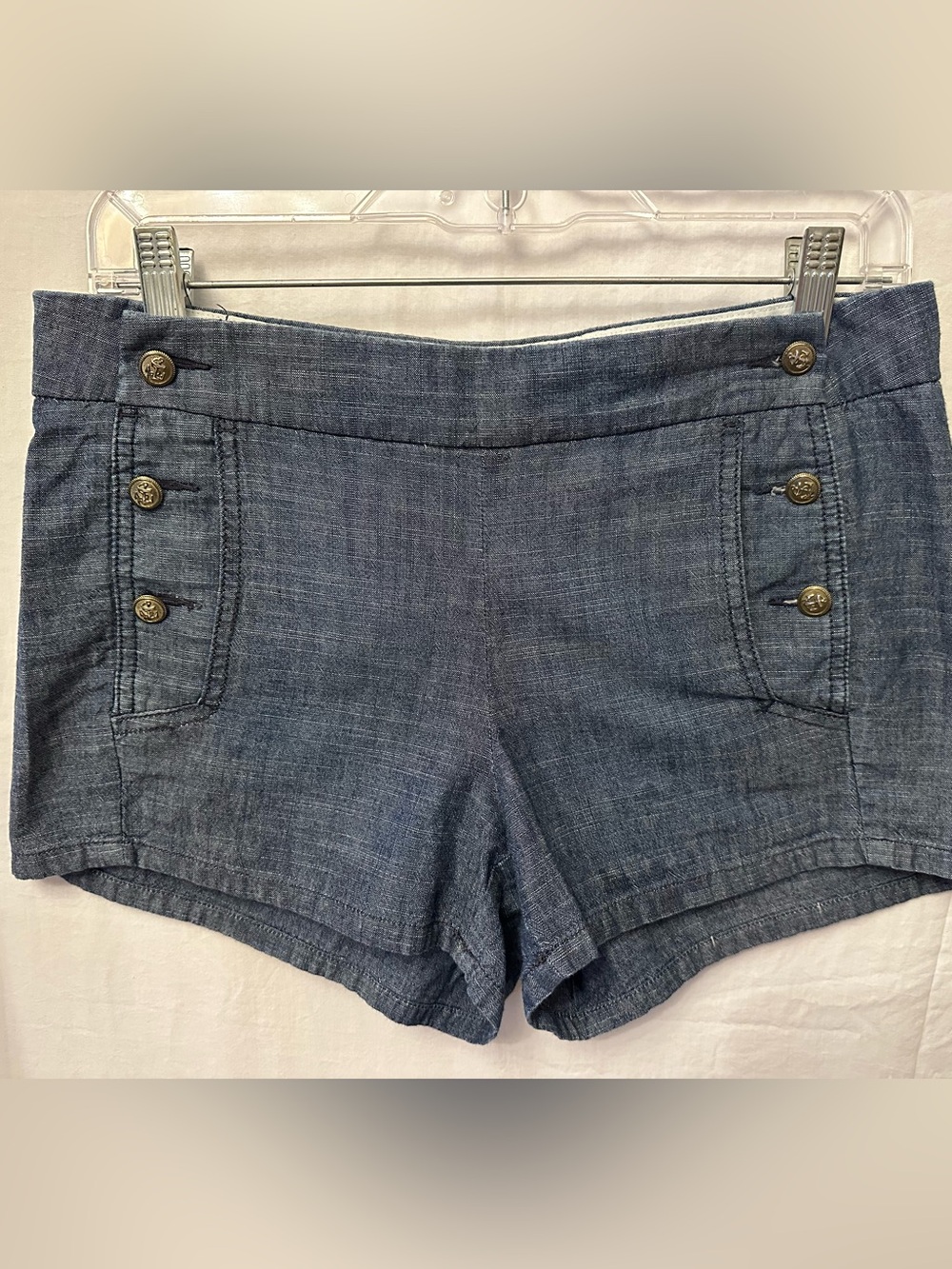 Crew Chambray Sailor Shorts Anchor Button 100% Cotton Size 4‎